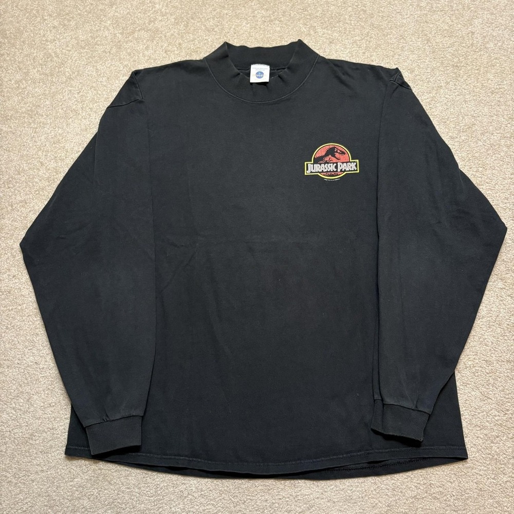Vtg 90s Jurassic Park Shirt Mens XL Black Mock Long Sleeve Universal‎ Studios